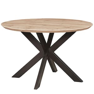 Ravenna 47 in. Modern Round Wood Dining Table with Metal x-Shaped Legs in Maple