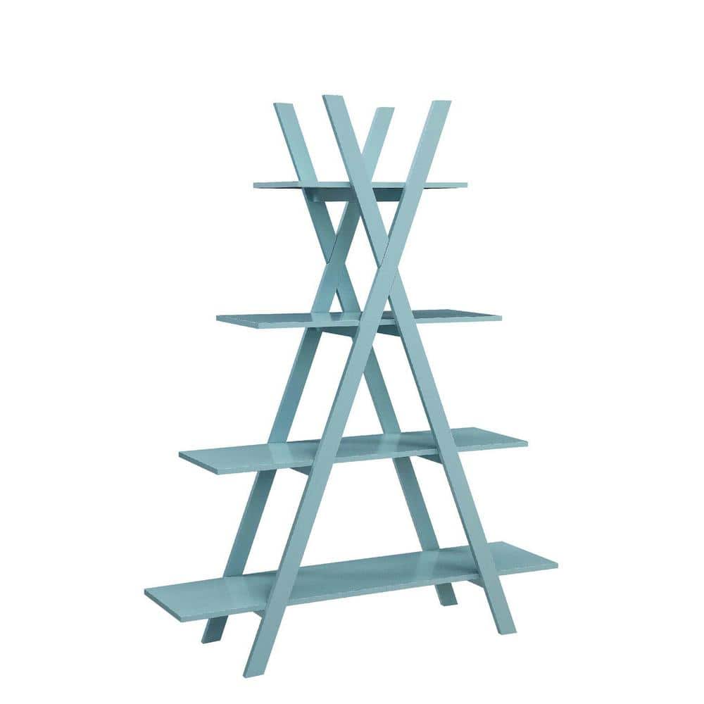Contemporary White Wood Ladder Bookcase with 4 Open Tiers
