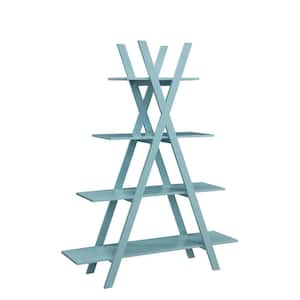 59 in. Sea Foam Wood 4-shelf Ladder Bookcase with Open Back