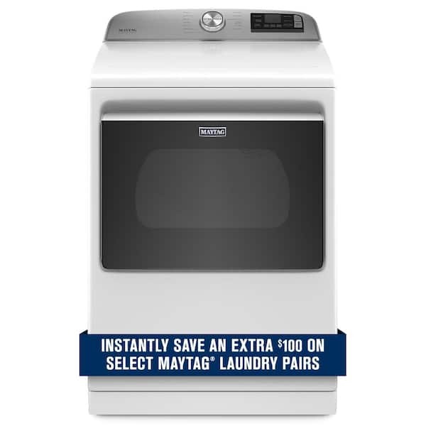 Maytag 7.4 cu. ft. 240-Volt Smart Capable White Electric Vented Dryer with Hamper Door and Steam, ENERGY STAR