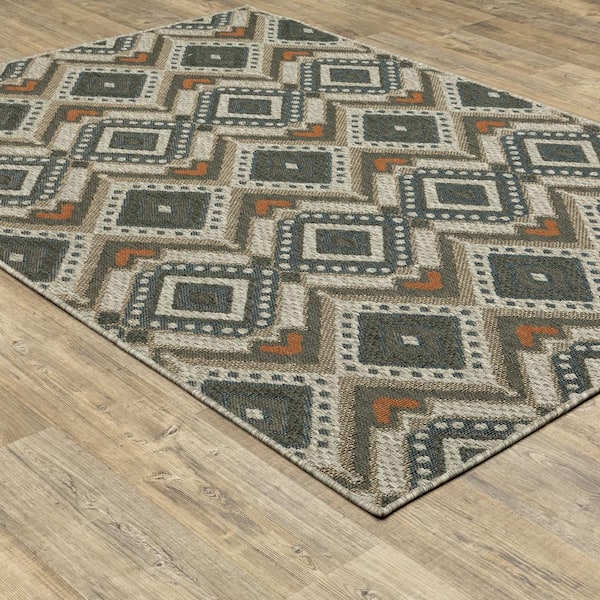 Bermuda Gray/Orange 8 ft. x 10 ft. Tribal Indoor/Outdoor Patio Area Rug