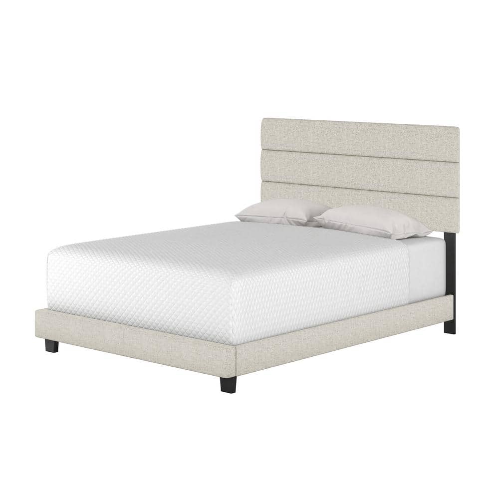 Rachel Light Gray Linen Upholstered Queen Bed Frame with Tufted Headboard
