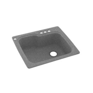 Dual-Mount Gray Granite Solid Surface 25 in. x 22 in. 4-Hole Single Bowl Kitchen Sink