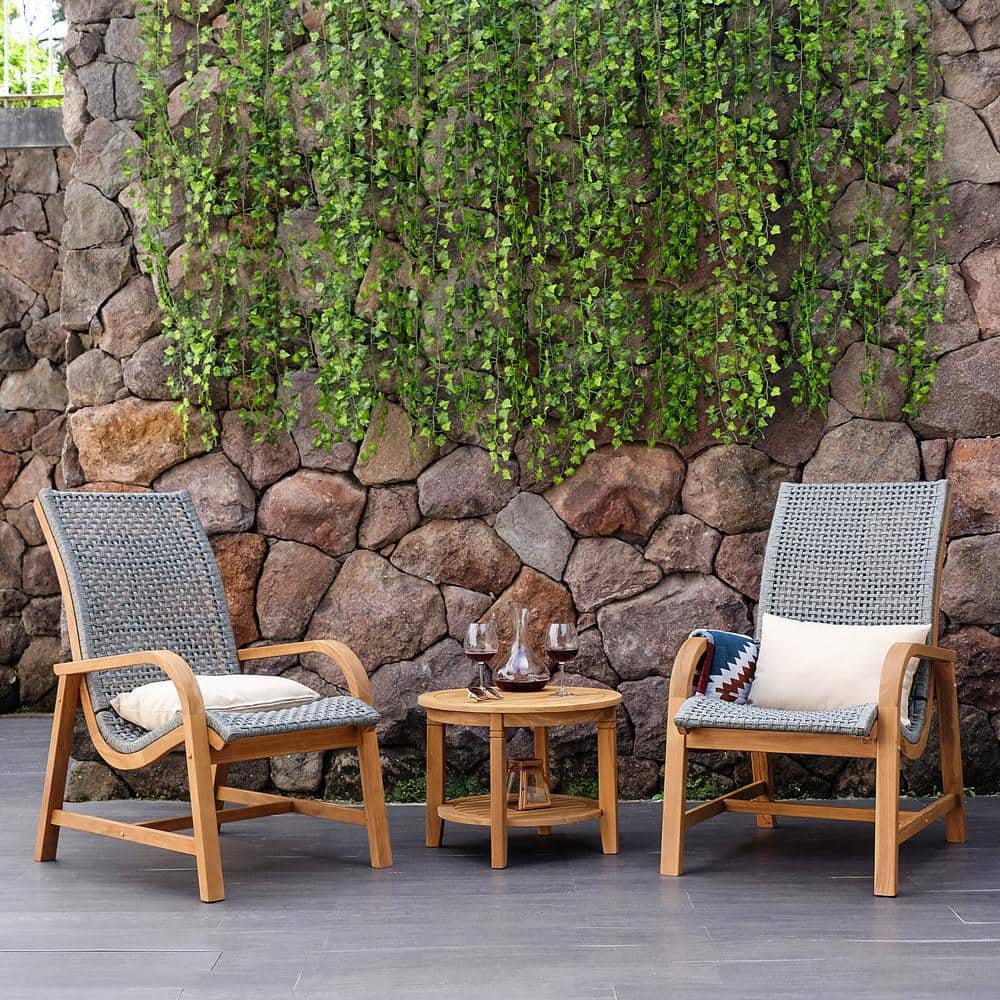 Luton 3-Piece Teak Wood Patio Conversation Set with Lumbar Pillow price history on PriceWatchPro