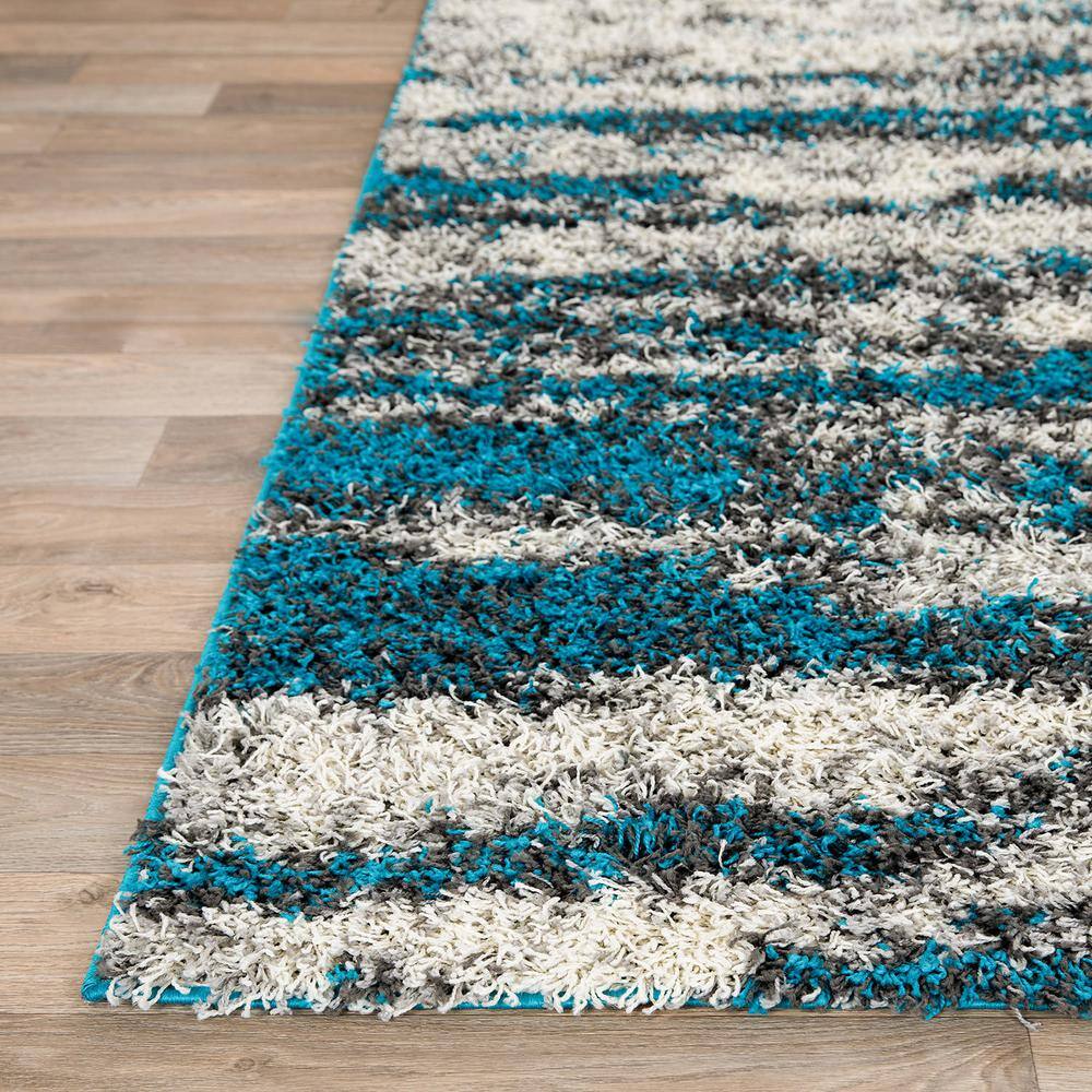 Turquoise and Gray Abstract Shag 8' x 10' Synthetic Rug