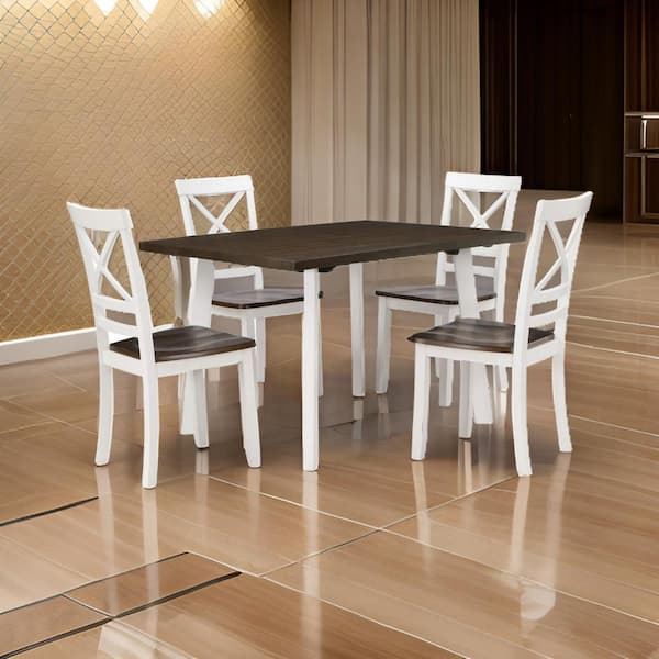 Benjara White and Brown Rubberwood Frame Dining Chair with Crossed Back (Set of 2)