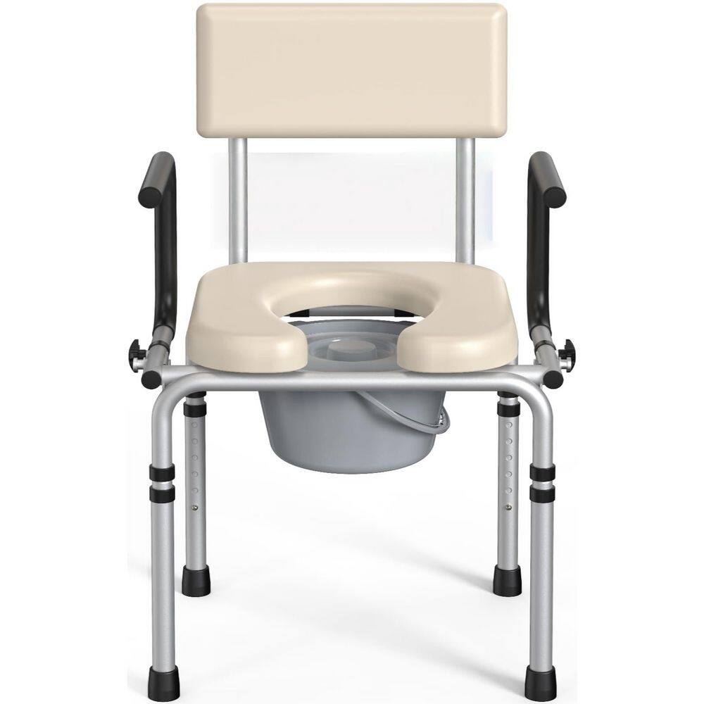 Numhew Adjustable Height 22.05 in. x 20.47 in. Drop Arm Bedside Commode ...