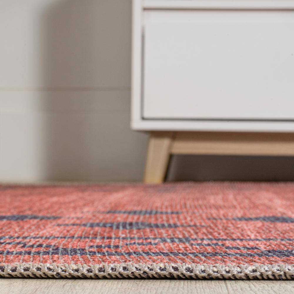 Korsa Red and Black Geometric Washable Area Rug