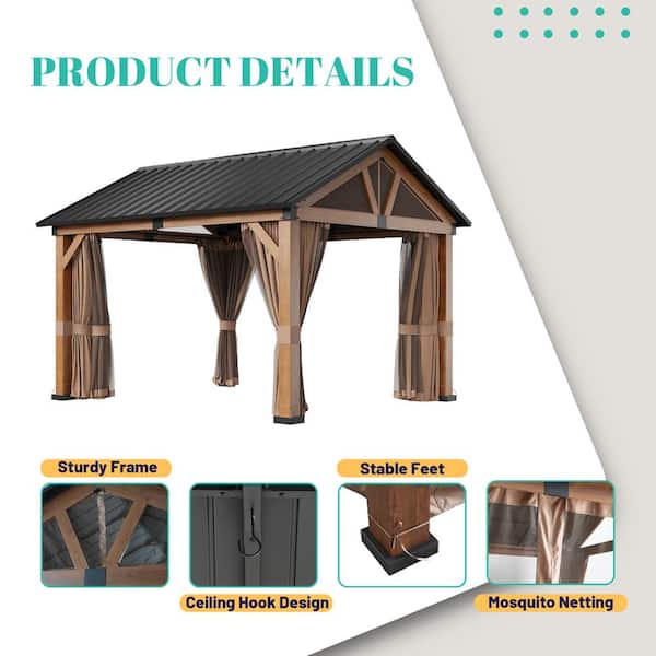 Clihome 10 ft. x 12 ft. Wood Grain Galvanized Steel Roof