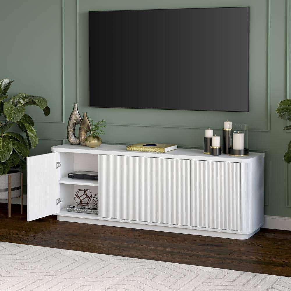 White Fluted 68" TV Stand with Plinth Base