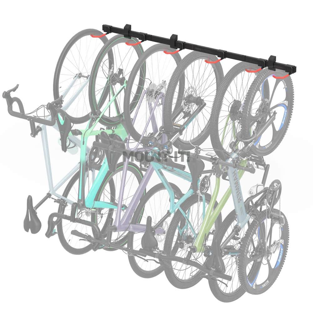 Heavy-Duty Black Steel Wall Mount Bike Rack for 6 Bikes