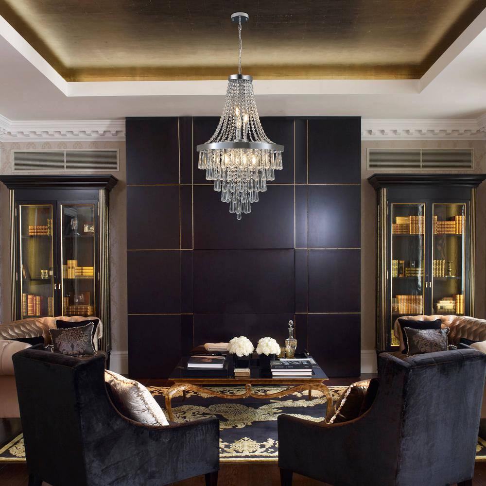 Chrome and Crystal Empire Candle Chandelier
