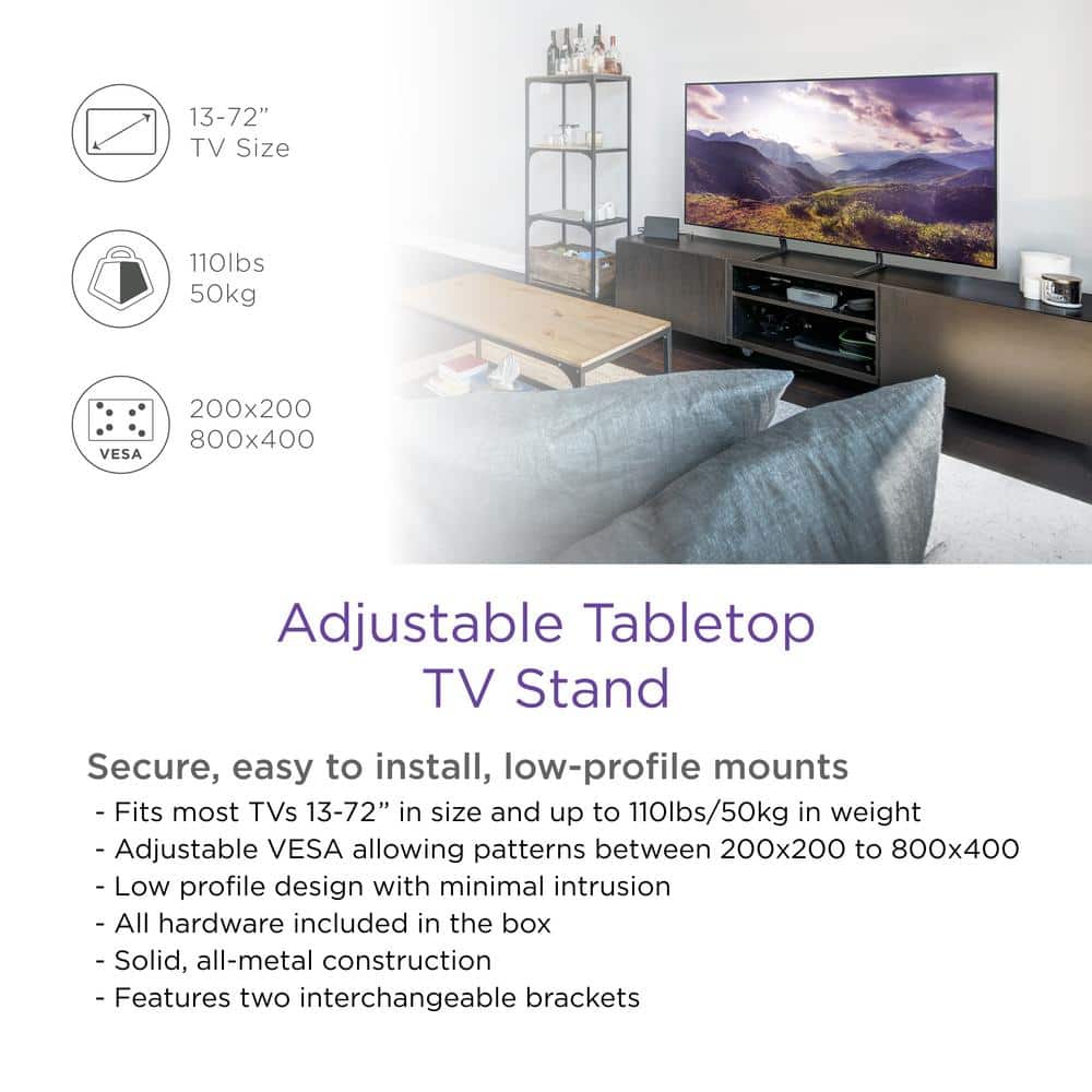 Adjustable Matte Black Metal Tabletop TV Stand for 13-70 Inch Screens