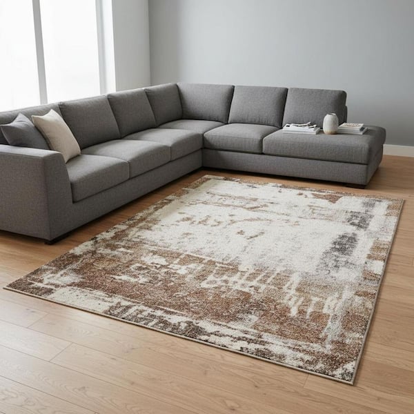 8 ft. x 11 ft. Beige And Brown Abstract Area Rug