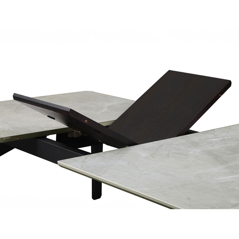 Mina Rectangular Extendable Gray Ceramic and Black Dining Table