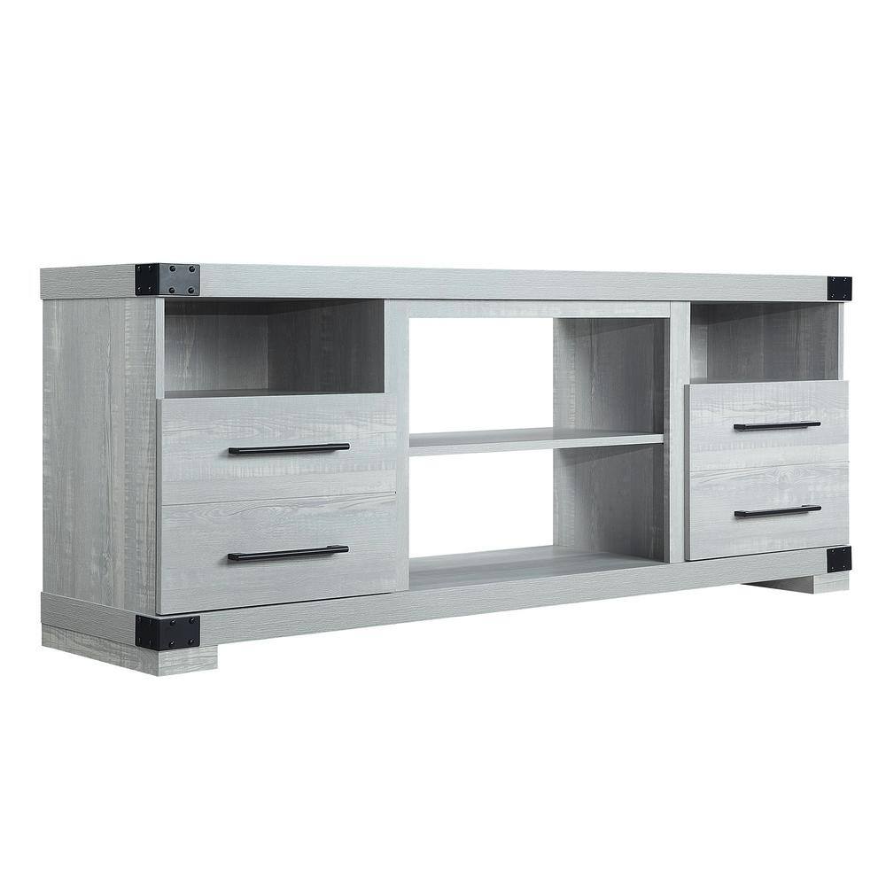 Gray Engineered Wood TV Stand with Drawers and Shelves