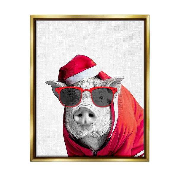 Stupell Industries Pig in Holiday Clothes by Annalisa Latella 1-Piece Floater Frame Graphic Print Animal Poster Art Print 21 in. x 17 in.