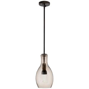Everly 13.75 in. 1-Light Olde Bronze Transitional Shaded Kitchen Pendant Hanging Light with Champagne Glass