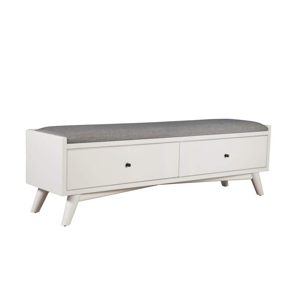 Alpine Furniture Flynn White 59 In. W Bedroom Bench With Cushioned ...