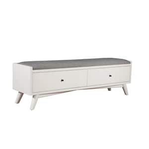 Flynn White 59 in. W Bedroom Bench with Cushioned, Solid Wood