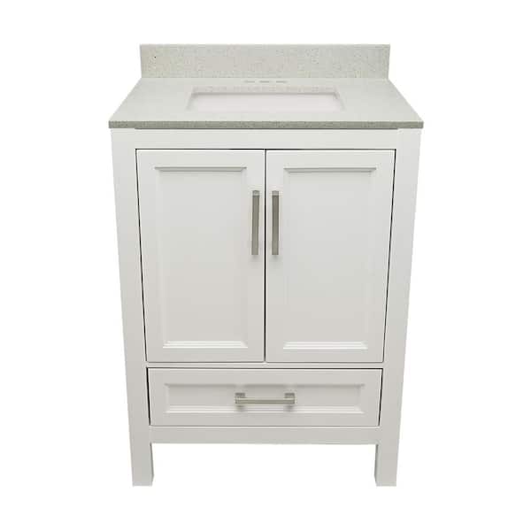 Ella Nevado 25 in. W x 19 in. D x 36 in. H Bathroom Vanity in White with Quartz Stone Vanity Top Sink in Galaxy White