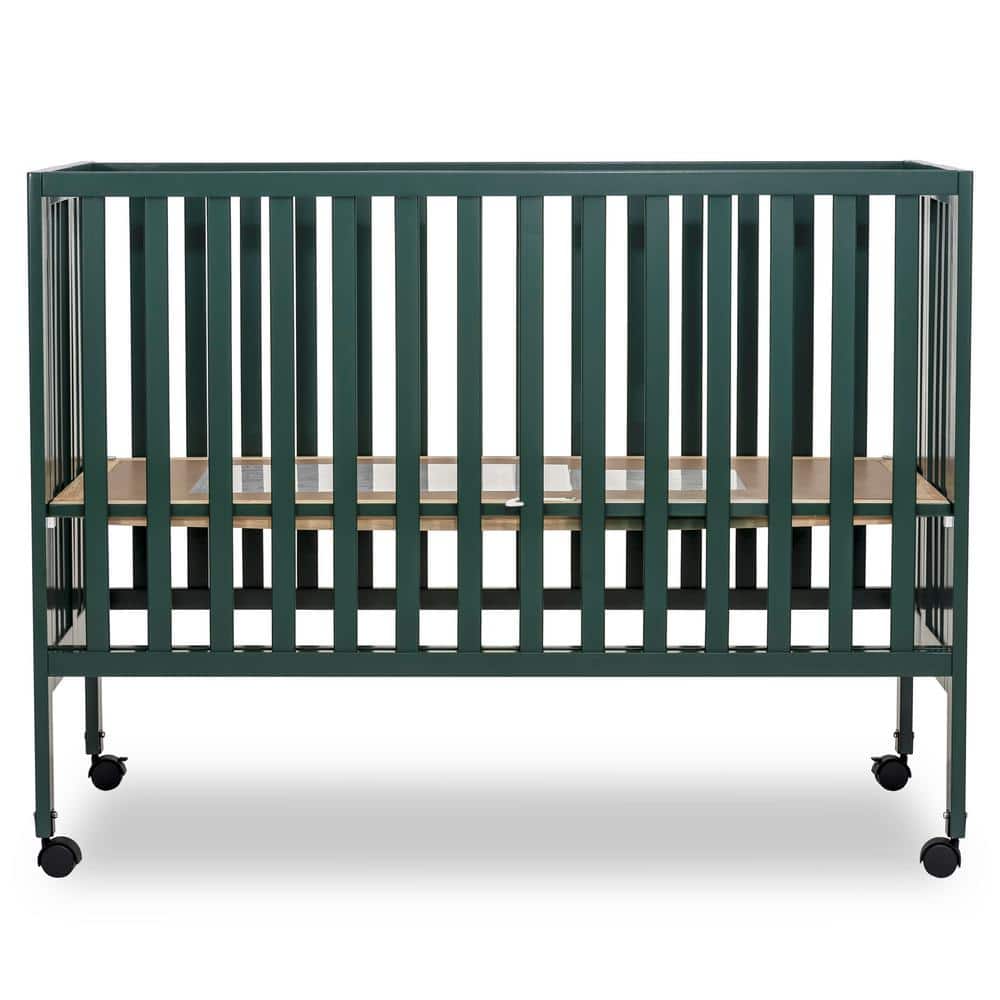 Dream On Me Quinn Full-Size Olive Folding Crib I Removeable Wheels I Modern Nursey I Adjustable Mattress Support, Green -  674-OLIVE