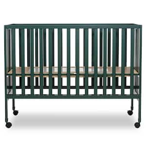 Quinn Full-Size Olive Folding Crib I Removeable Wheels I Modern Nursey I Adjustable Mattress Support