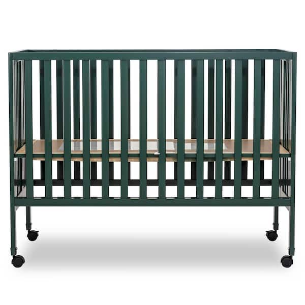 Dream On Me Quinn Full-Size Olive Folding Crib I Removeable Wheels I Modern Nursey I Adjustable Mattress Support