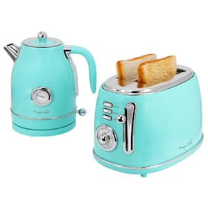 1.7 Liter Electric Tea Kettle and 2 Slice Toaster Combo in Turquoise