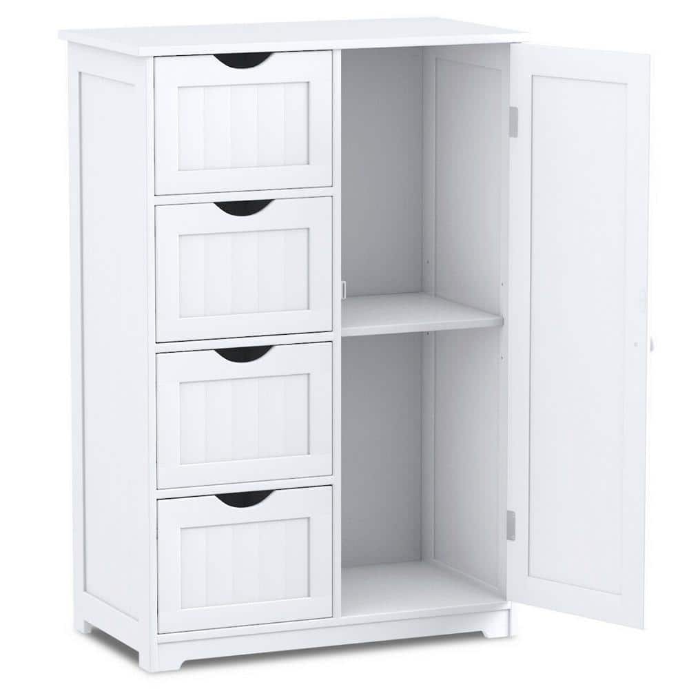White MDF Bathroom Cabinet with Adjustable Shelving and Drawers