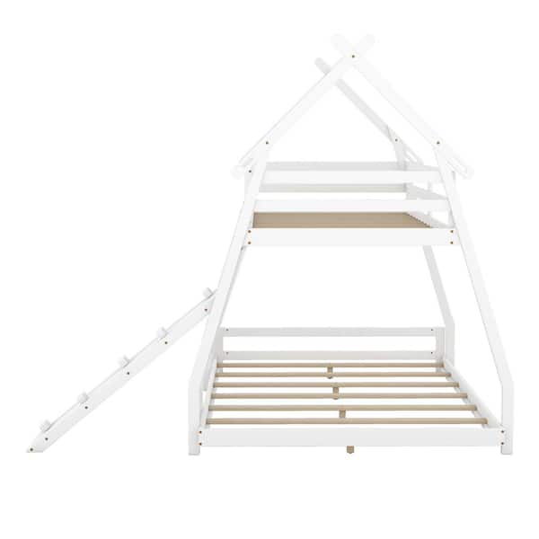 Woman In Ranch Style House Climbing Ladder To Bunk Bed Canvas