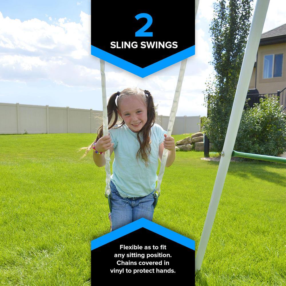 Live Oak White and Green Metal Swing Set with Slide