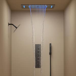 Aurora LED Bluetooth 5-Spray Ceiling Mount 23 in. and 15 in. Fixed Shower 10 in. Shower Handheld 2.5 GPM in Matte Black