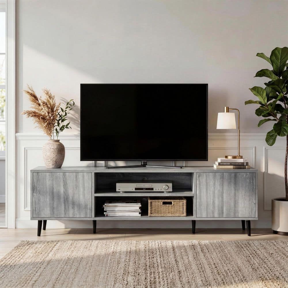 63 in. TV Stand Fits up to 50 to 70 in. White/Gray/Brown Entertainments Center with Storage Cabinet and Shelves price history on PriceWatchPro
