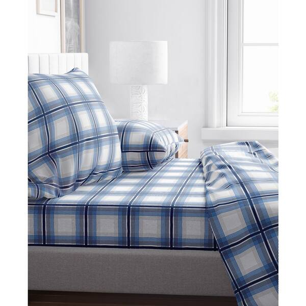 Mod Lifestyles Blue Plaid Cotton Flannel Sheet Set King Ss 21 221 Blue Plaid Cotton Flannel Sheet Set, Flannelette Sheets For King Single Bed