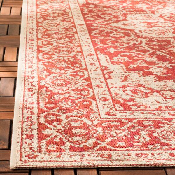 Area Rug Square Red/Natural 8 ft. x 8 ft. Floral Indoor Outdoor