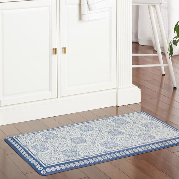 Comfort Anti Fatigue Strie Medallion Navy Blue 19.6 in. x 39 in. Kitchen Mat
