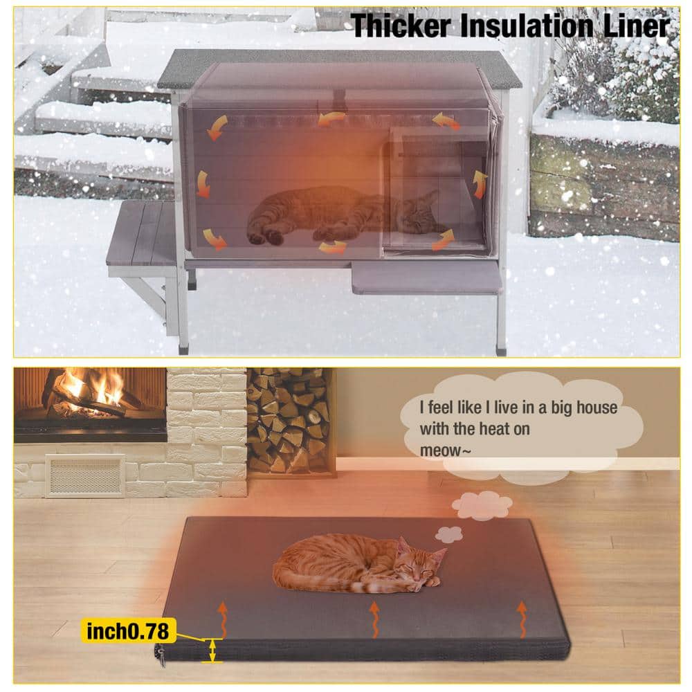 Insulated Wooden Outdoor Cat House with Warm Liner