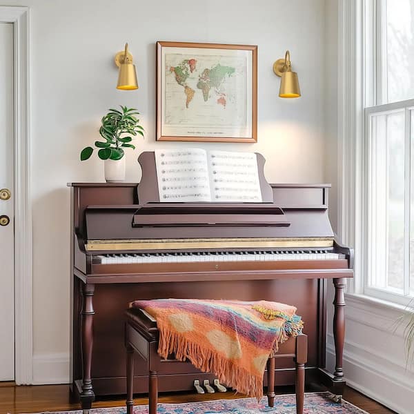 5 in. 1-Light Gold Wall Sconces, Dimmable Wall Light for Bedroom Hallway with Remote Control (2 Pack)