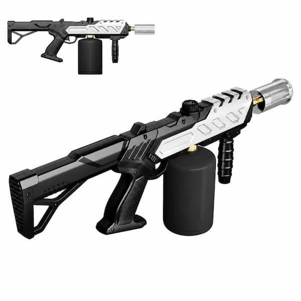 17.2 in Brass Metal and Stainless Steel Black and Silver Propane Torch Gun with Adjustable Flame Detachable Design