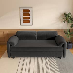 54 in. Black Velvet Twin Size Retractable Sofa Bed