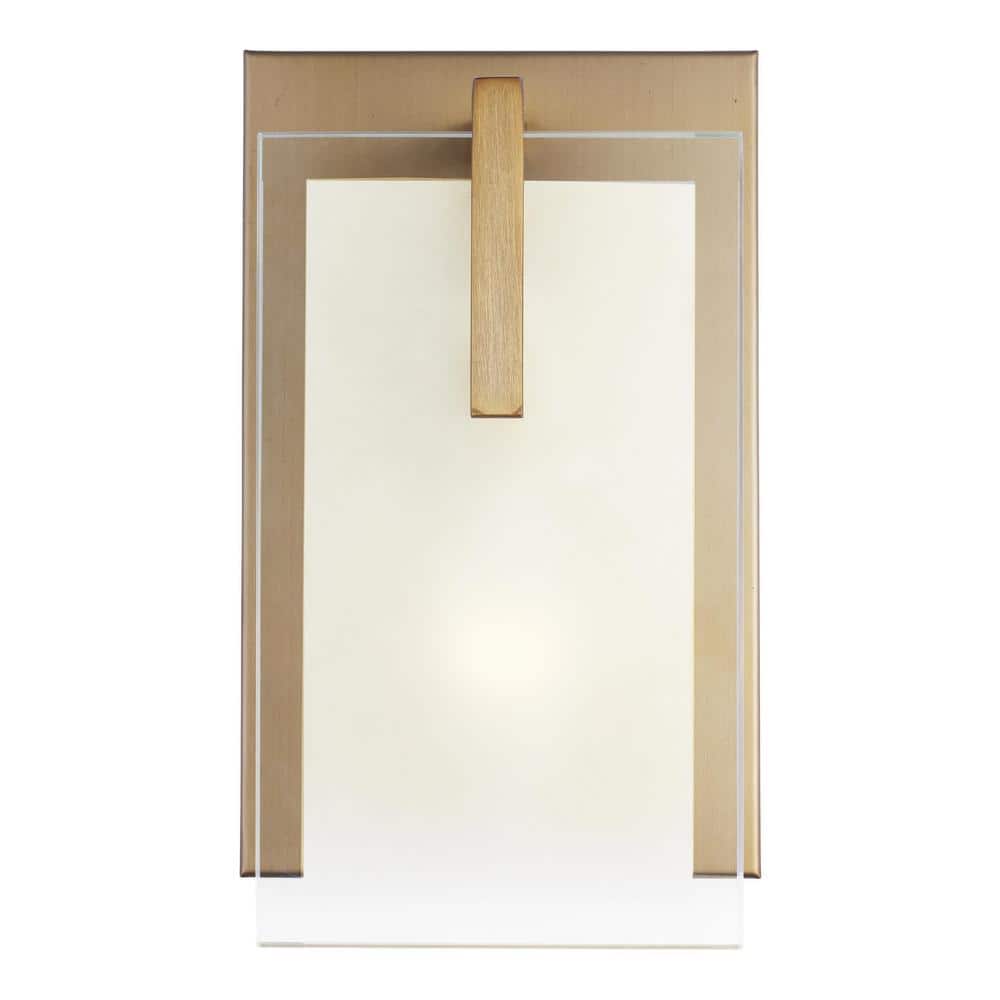 Satin Brass and Glass 1-Light Dimmable Wall Sconce