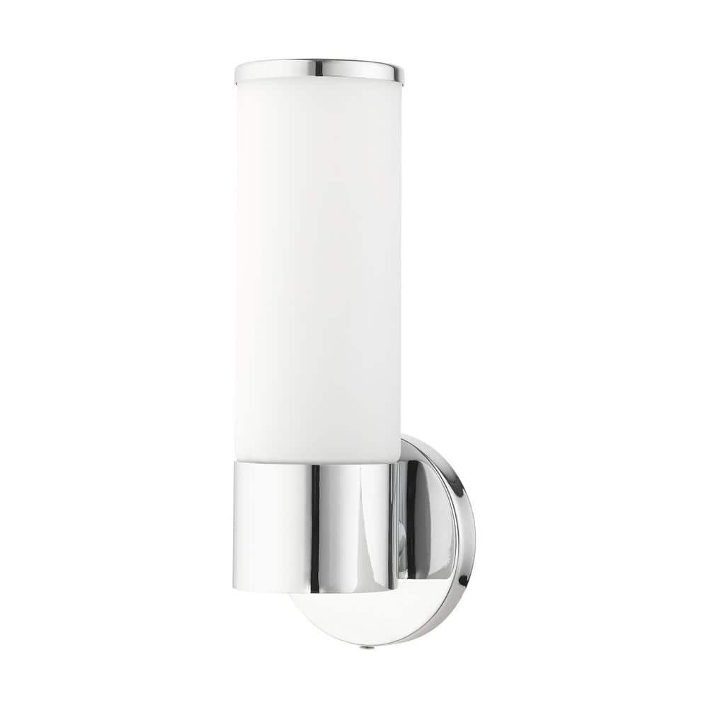 Polished Chrome Steel Wall Sconce with Opal Glass Shade