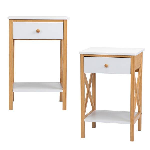 Tidoin 1-Drawer White Nightstand 23.82 in. H x 15.75 in. W x 13.78 in. D (2-Pack)