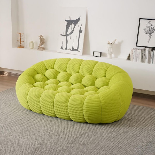 79 in. W Armless 2-Seater Floor Sofa Mesh Fabric Curved Sectional Sofa in Fluorescent Green