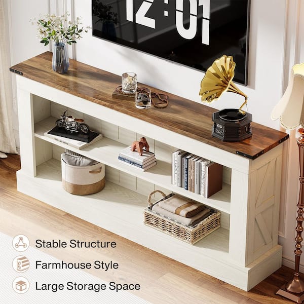 Tabor 63 in. White Wood TV Stand Entertainment Center Fits TVs up to 55 to 65 in. with Open Storage Living Room Bedroom