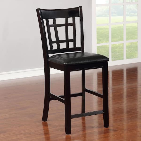 Lavon 41.25 in. Espresso and Black Lattice Back Wood Frame Counter Height Bar Stools with Faux Leather Seat (Set of 2)
