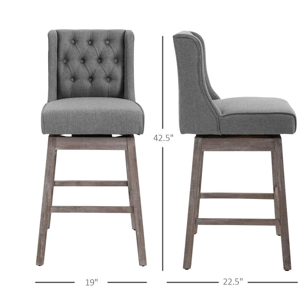 Gray Swivel Bar Stools with Wood Footrests, Set of 2