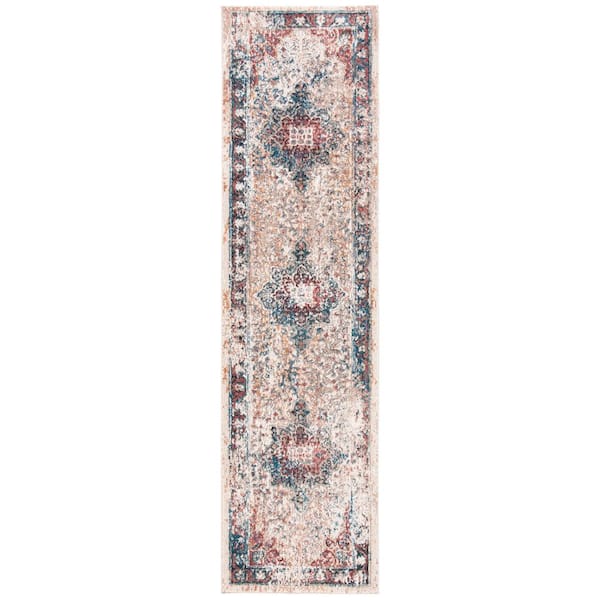 Carlyle 2 ft. x 8 ft. Ivory/Burgundy Medallion Distressed Runner Rug