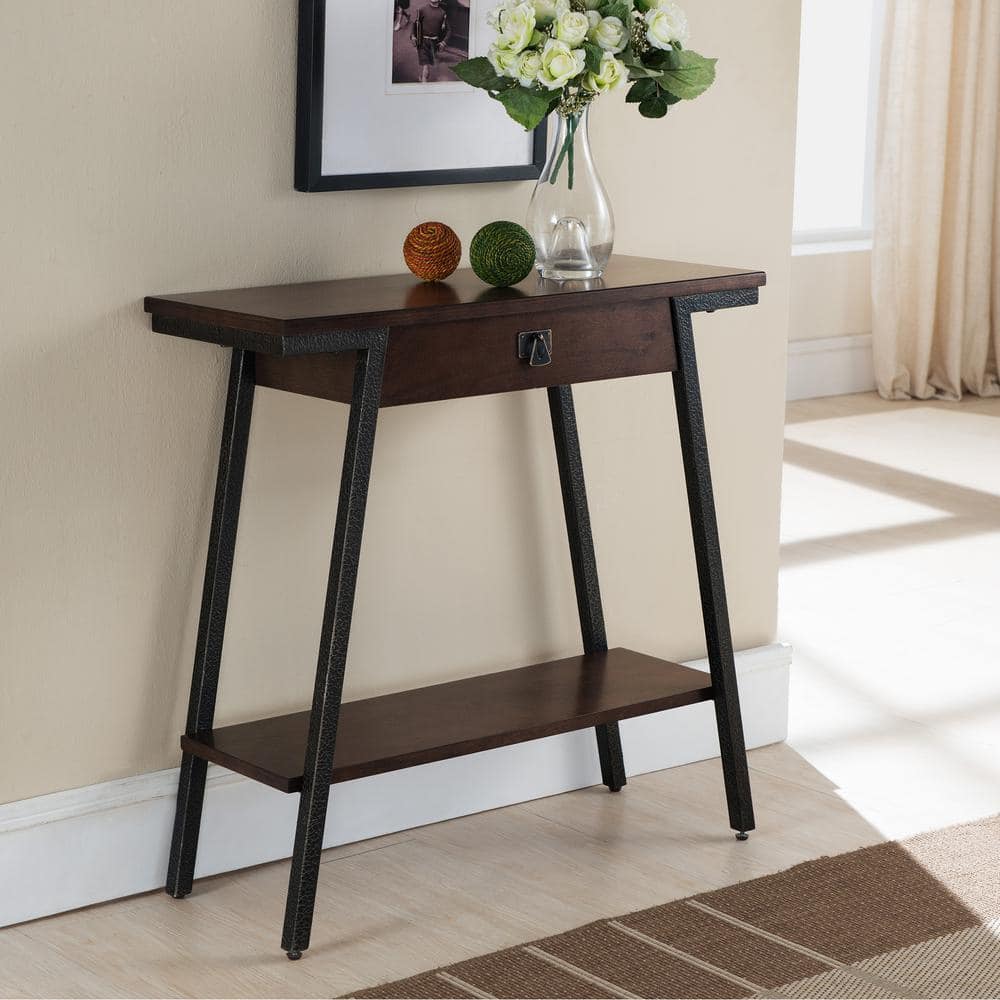 Walnut and Steel Industrial Console Table with Storage